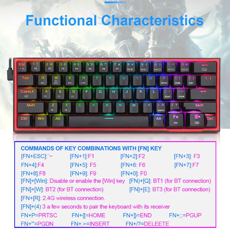 Redragon μηχανικό πληκτρολόγιο 60% K616 Fizz RGB Pro (black)*