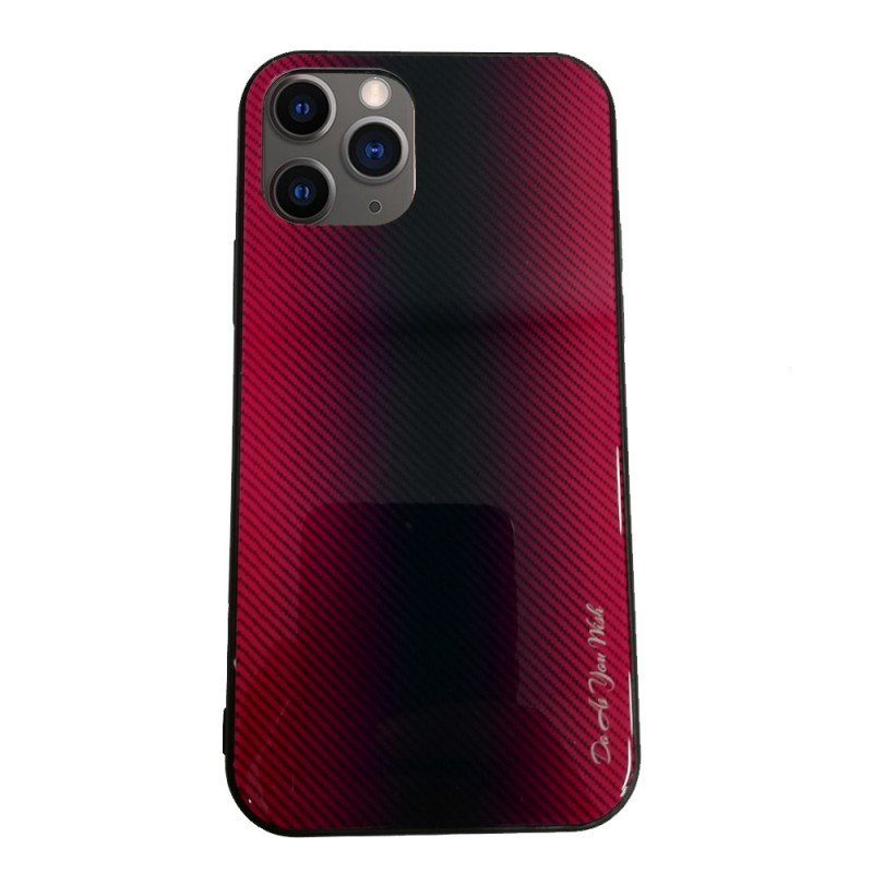 Tempered Glass Striped Case Back Cover (iPhone 11 Pro) red-pink