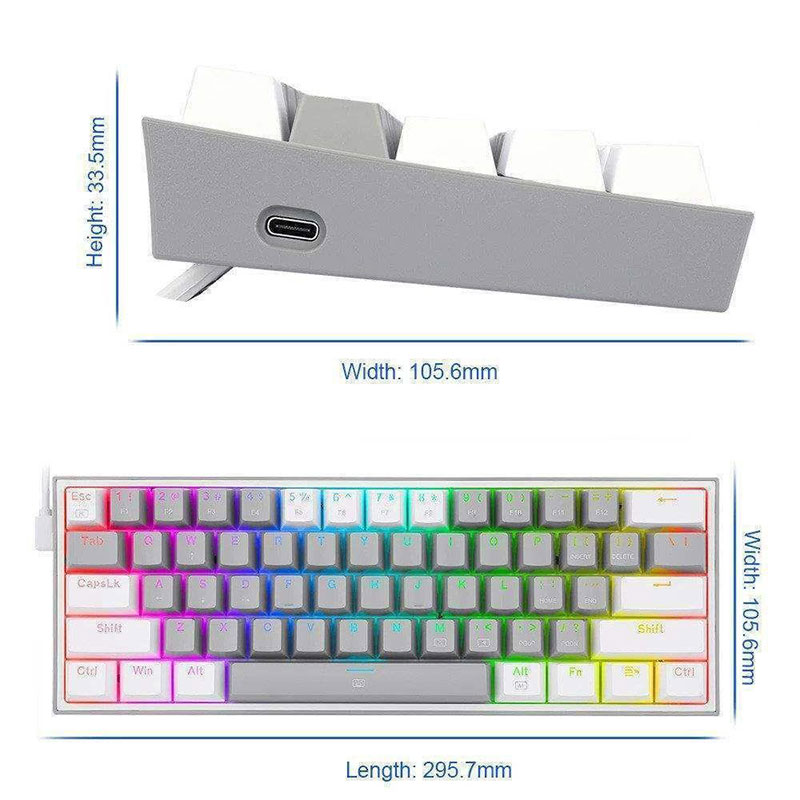 Redragon μηχανικό πληκτρολόγιο 60% K617 Fizz RGB (white/grey)*