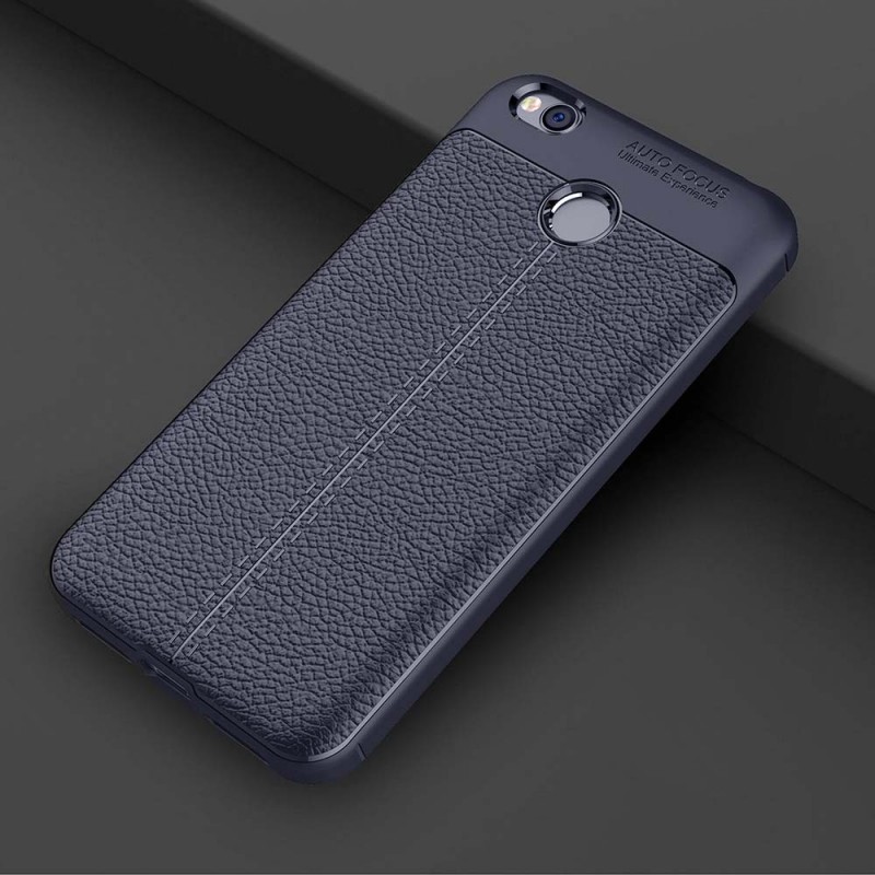 Litchi Pattern Leather Case Back Cover (Xiaomi Redmi 4X) blue