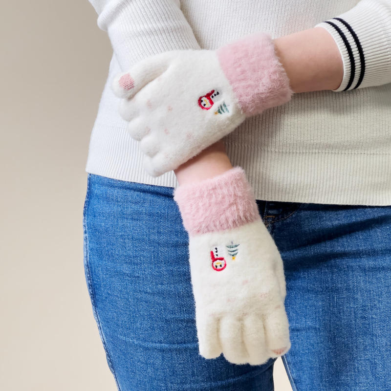 Women's Snowman Χειμερινά Braided Πλεκτά Γάντια Touch (white-pink)
