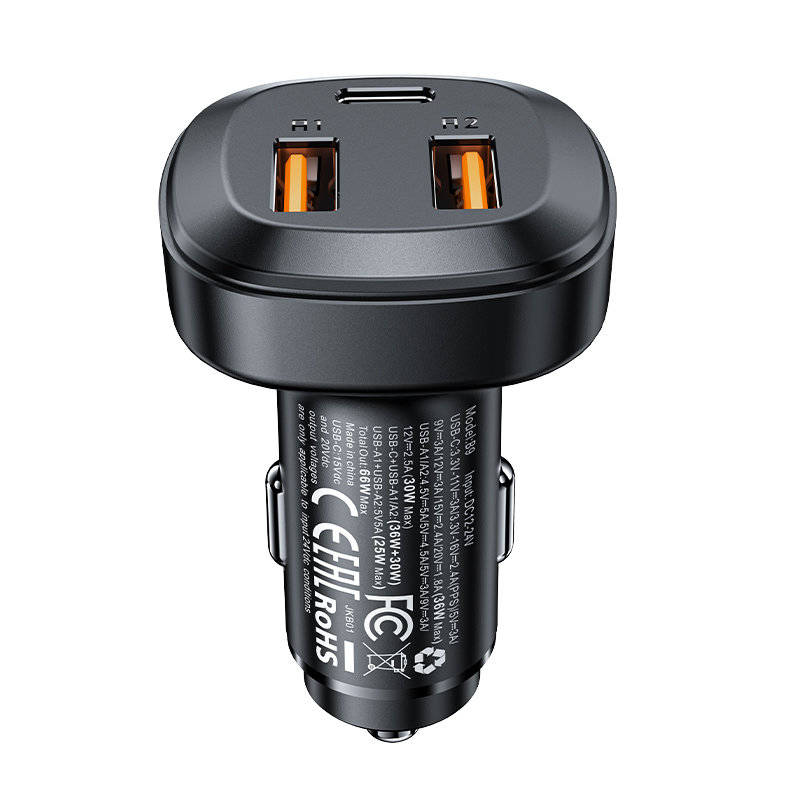 Acefast Car Charger 66W 2x USB / Type-C (PPS, PD, QC4.0, AFC, FCP, SCP) black (B9)