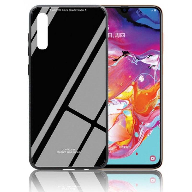 Tempered Glass Case Back Cover (Samsung Galaxy A70) black