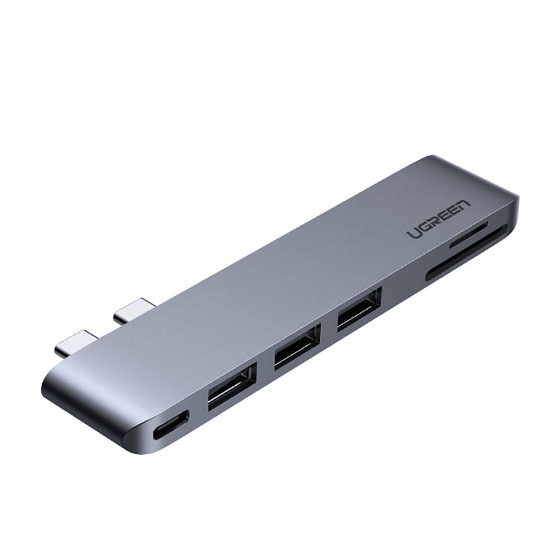 Ugreen HUB 2x Type-C to 3x USB 3.0 / TF / SD / Type-C (MacBook Pro / Air) gray