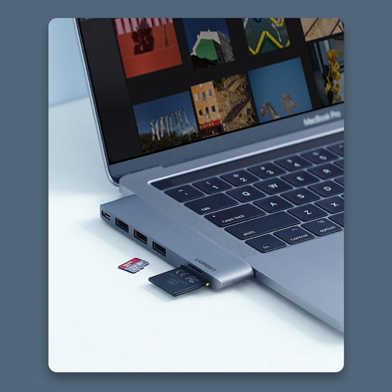 Ugreen HUB 2x Type-C to 3x USB 3.0 / TF / SD / Type-C (MacBook Pro / Air) gray