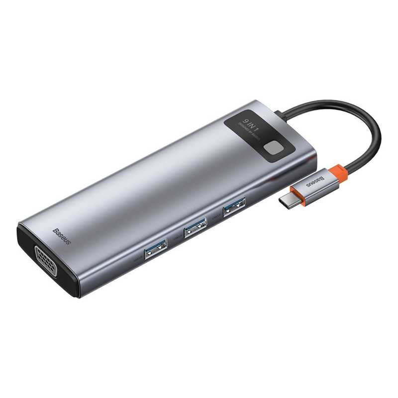 Baseus Metal Gleam 9in1 HUB Type-C (3x USB / Type-C / VGA / HDMI / TF-SD / RJ45) (CAHUB-CU0G) gray