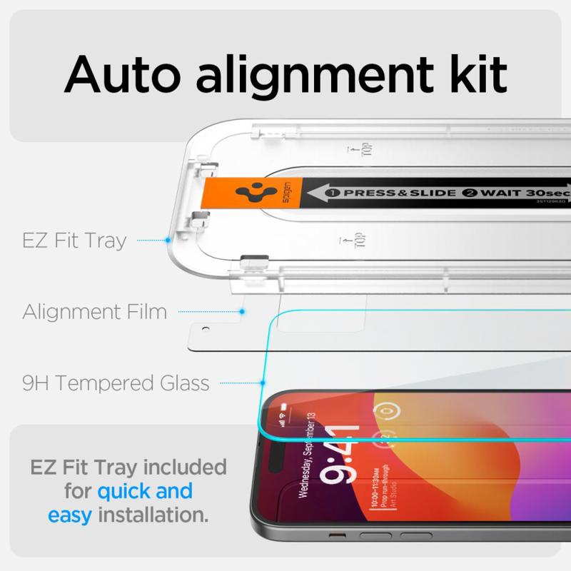 Spigen® GLAS.tR™ Ez Fit (x2Pack) Tempered Glass (iPhone 15) clear