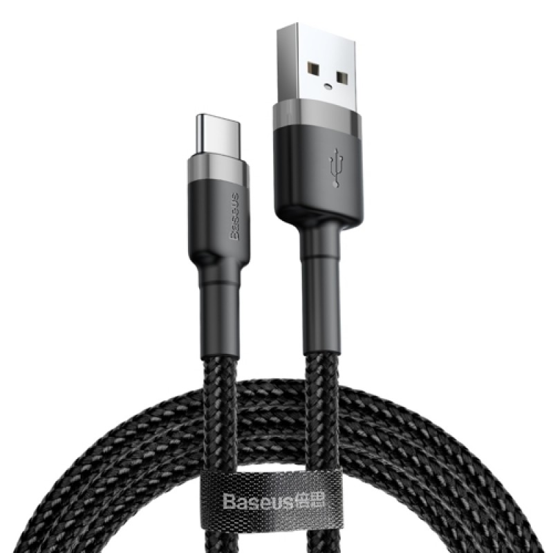 Baseus Cafule Data Cable Braided Type-C QC3.0 3A 0.5m (CATKLF-AG1) black-grey