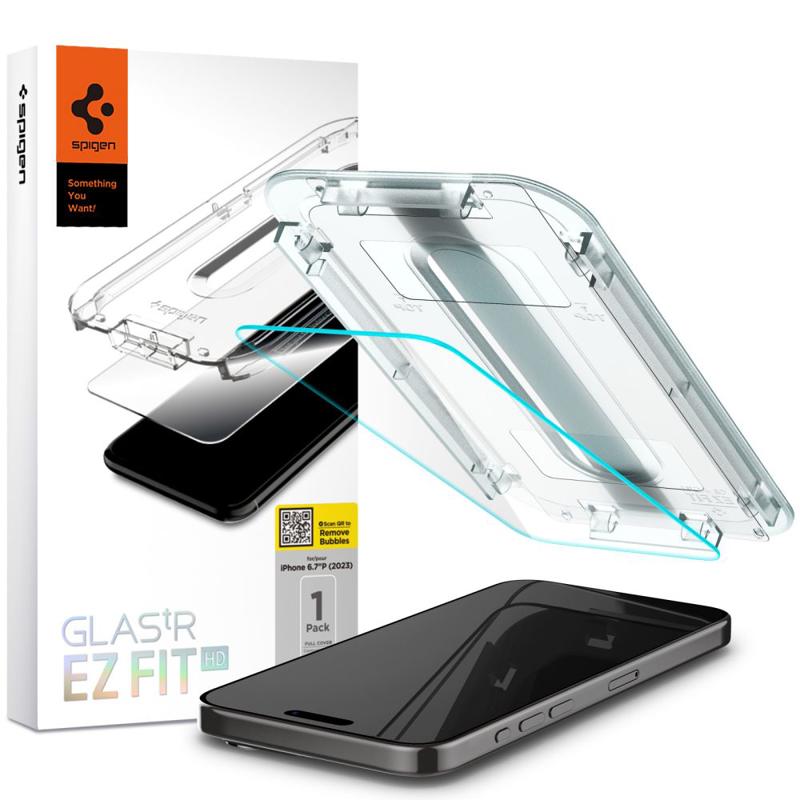 Spigen® GLAS.tR™ Ez Fit Tempered Glass (iPhone 15 Pro Max) clear