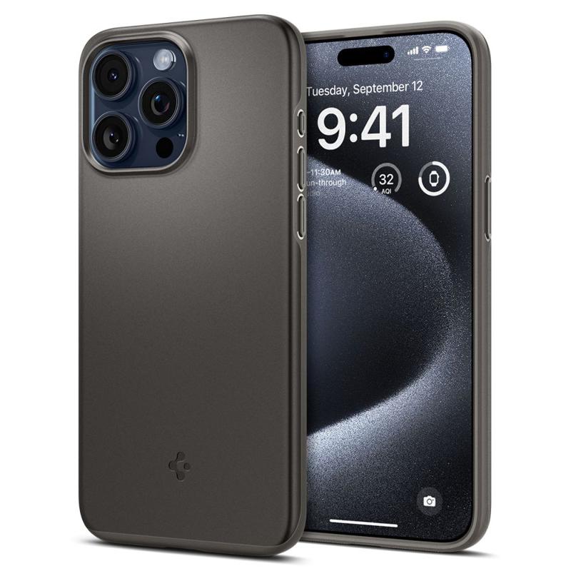 Spigen® Thin Fit™ ACS06687 Case (iPhone 15 Pro) gunmetal