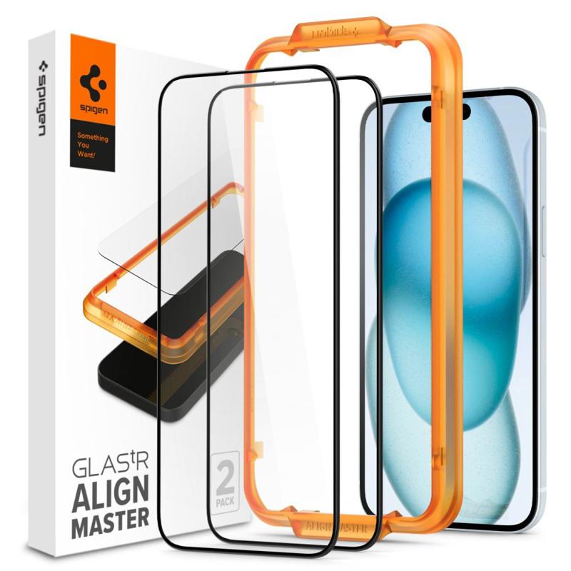 Spigen® GLAS.tR™ ALIGNmaster™ Slim (x2Pack) Full Face Tempered (iPhone 15) black