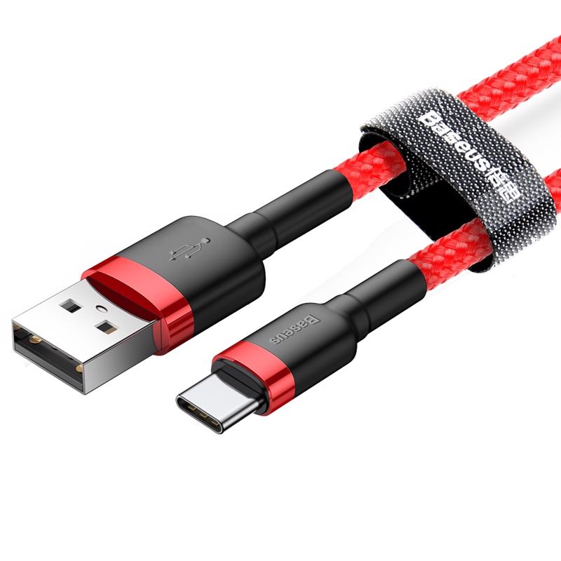 Baseus Cafule Data Cable Braided Type-C QC3.0 2m (CATKLF-C09) red