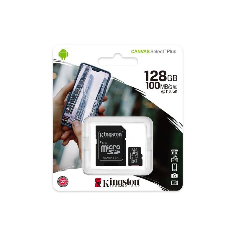 Kingston MicroSDXC 128GB Canvas Select Plus UHS-I (U1), C10, V10, A1 with Adapter