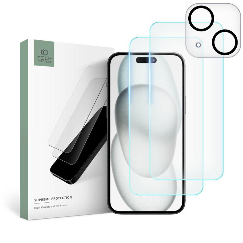 Tech-Protect Supreme Tempered Glass Set 2 / 1 Pack (iPhone 15) clear