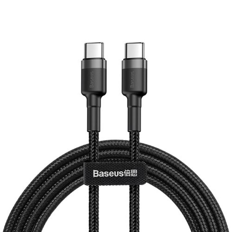 Baseus Cafule Data Cable Braided Type-C / Type-C PD2.0 60W 20V 3A QC3.0 1m (CATKLF-GG1) black-grey