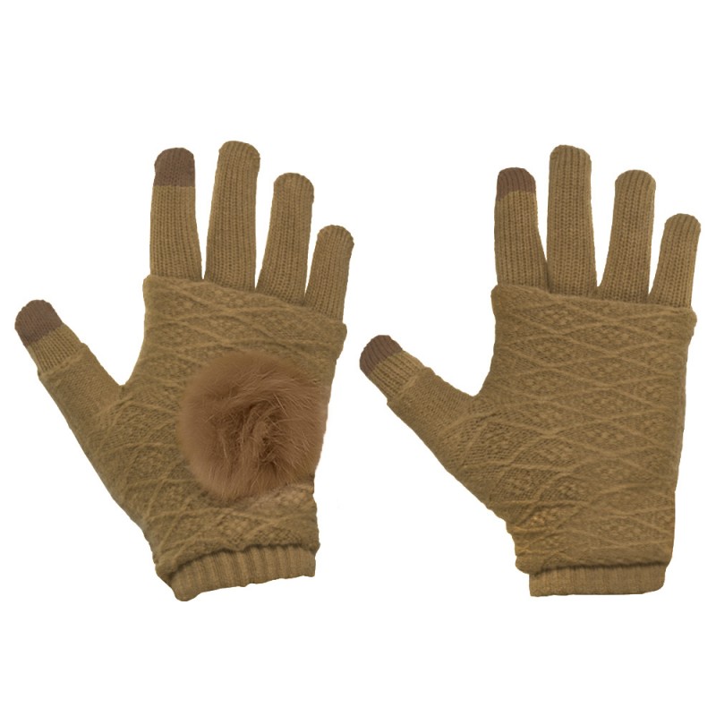 Winter Gloves Touch 2 σε 1 Striped and Fingerless (beige)