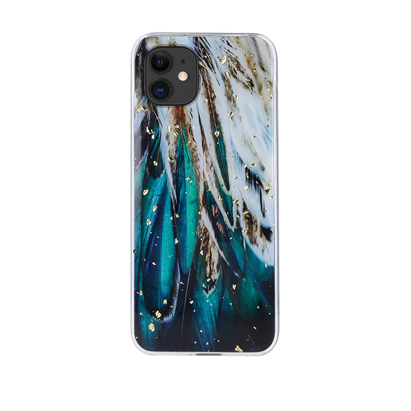 Gold Glam Back Cover Case (iPhone 11) feathers