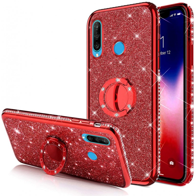 Diamond Ring Case Back Cover (Huawei P30 Lite) red