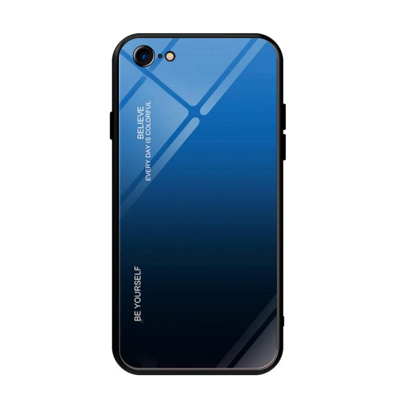 Tempered Glass Case Back Cover (iPhone SE 2 / 8 / 7) black-blue