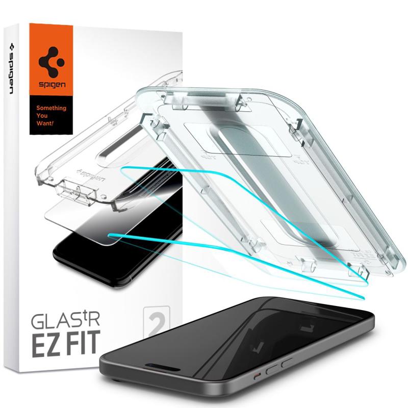 Spigen® GLAS.tR™ Ez Fit (x2Pack) Tempered Glass (iPhone 15 Plus) clear