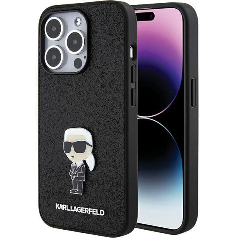 Karl Lagerfeld® Fixed Glitter Ikonik Logo Metal Pin Case (iPhone 15 Pro Max) black