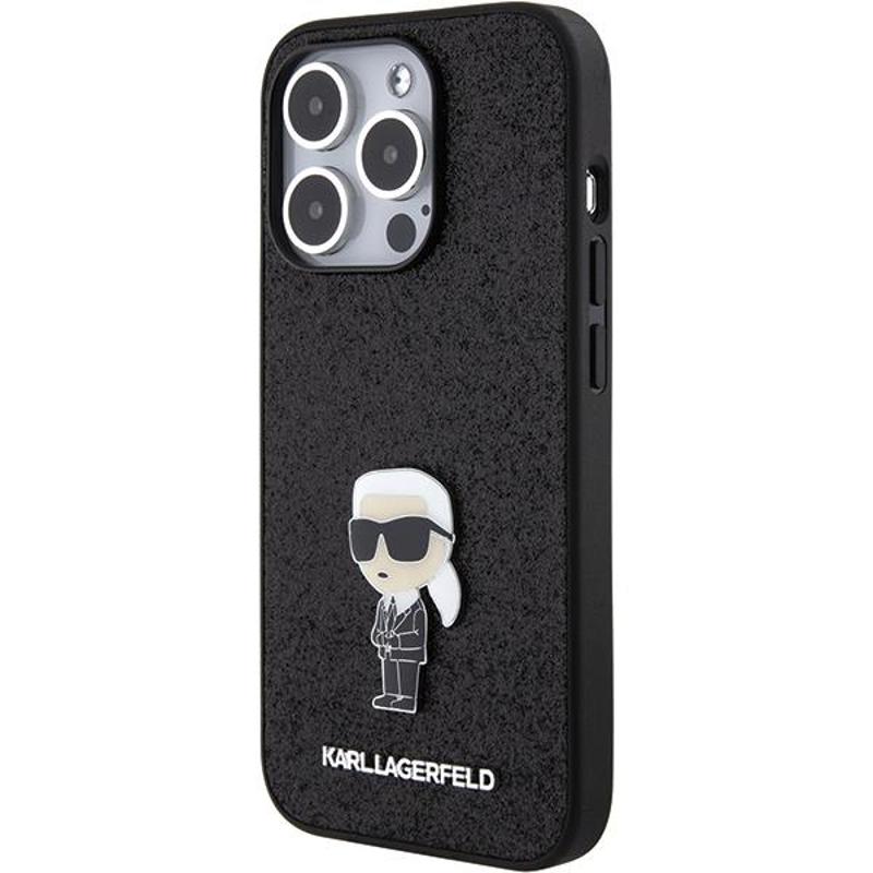 Karl Lagerfeld® Fixed Glitter Ikonik Logo Metal Pin Case (iPhone 15 Pro Max) black