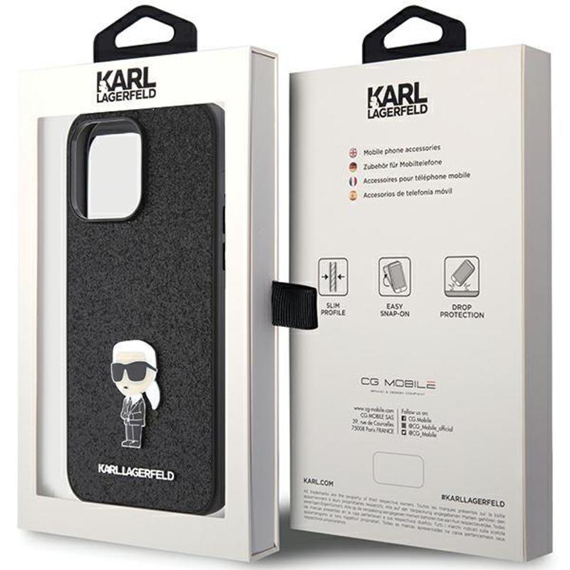 Karl Lagerfeld® Fixed Glitter Ikonik Logo Metal Pin Case (iPhone 15 Pro Max) black