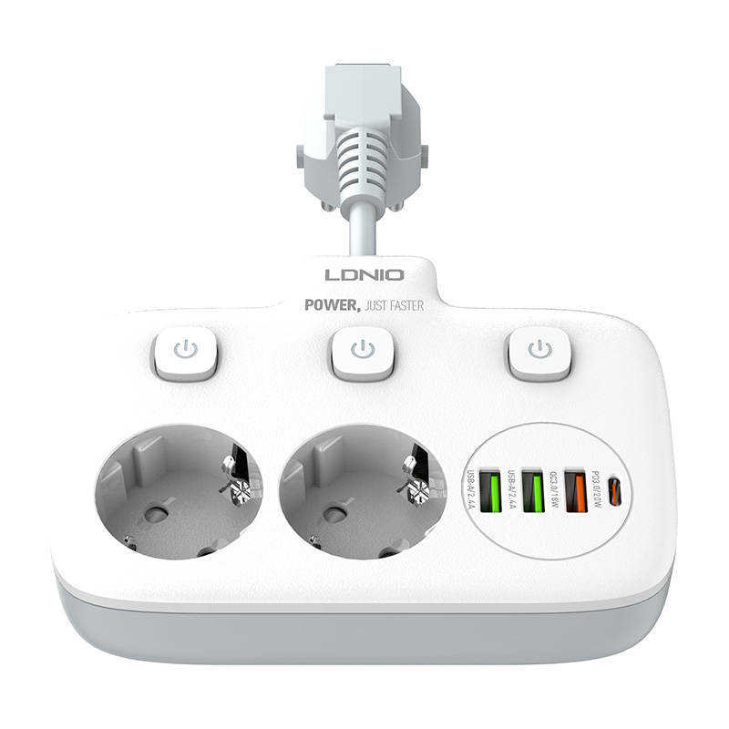 Ldnio Πολύπριζο 2 Θέσεων με Διακόπτη 3x USB 1x Type-C 2500W (white)