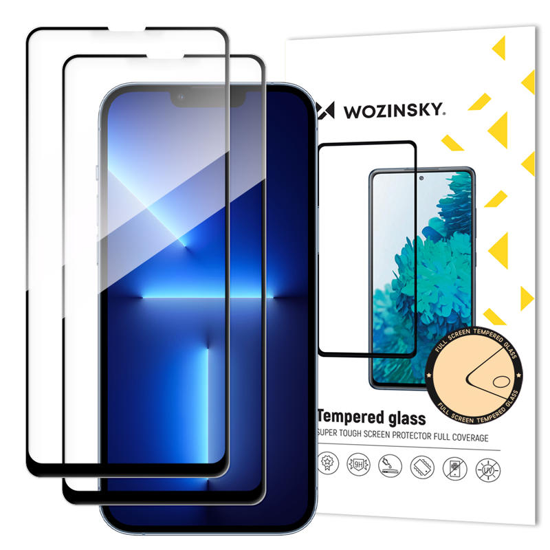 Wozinsky 2x Tempered Glass Full Glue Coveraged (iPhone 14 / 13 / 13 Pro) black