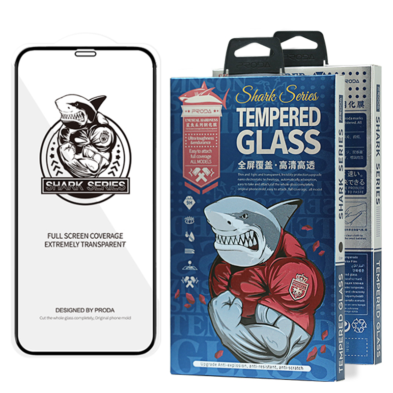 Proda Shark Full Glue Tempered Glass Coveraged (iPhone 12 / 12 Pro) black