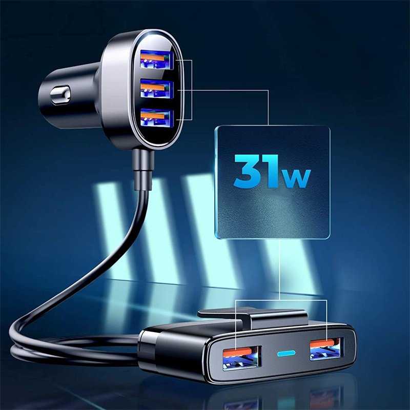 Joyroom Fast Car Charger 5x USB 6.2A with Extension Cable (JR-CL03) black