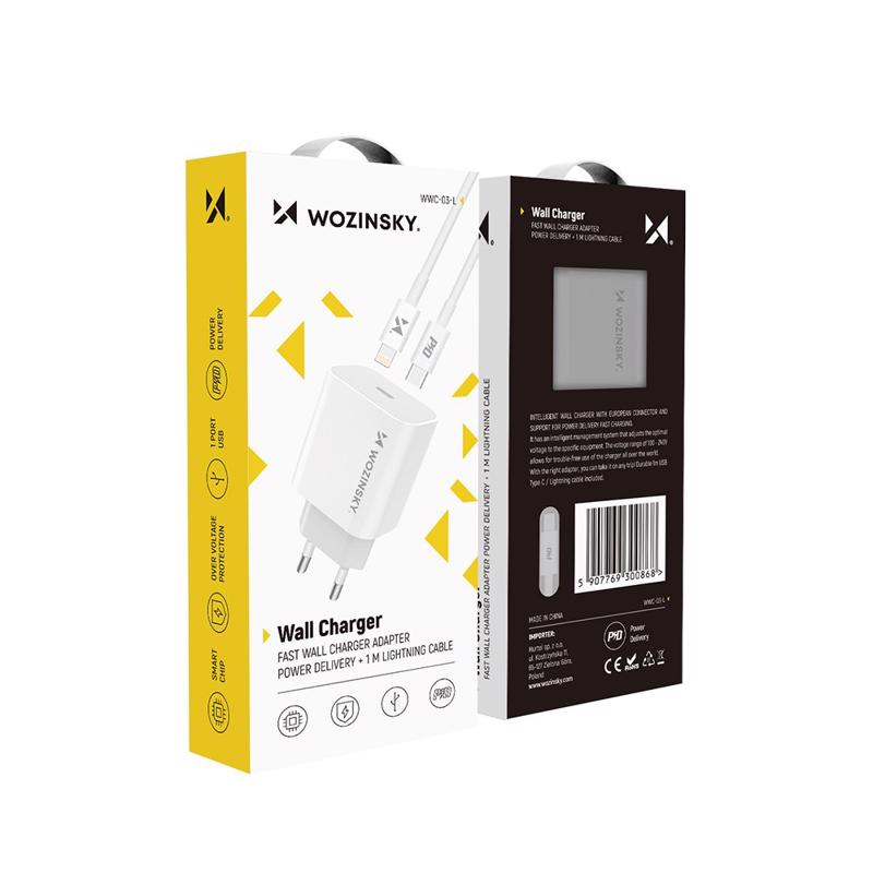 Wozinsky QC Wall Charger Type-C PD20W with Type-C / Lightning 1m (white)