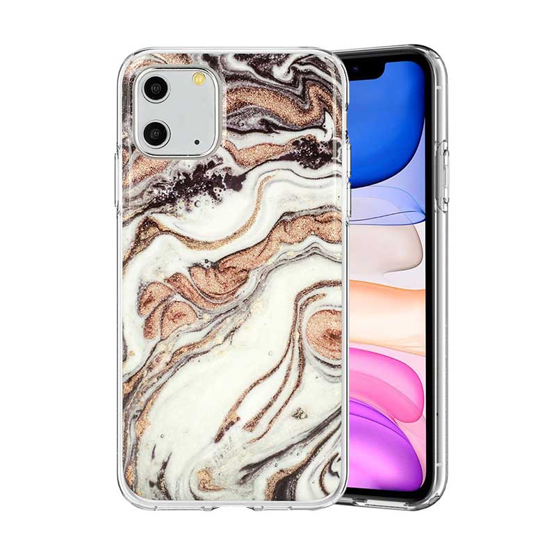Marble Glitter Case Back Cover (iPhone 11) design 1 brown