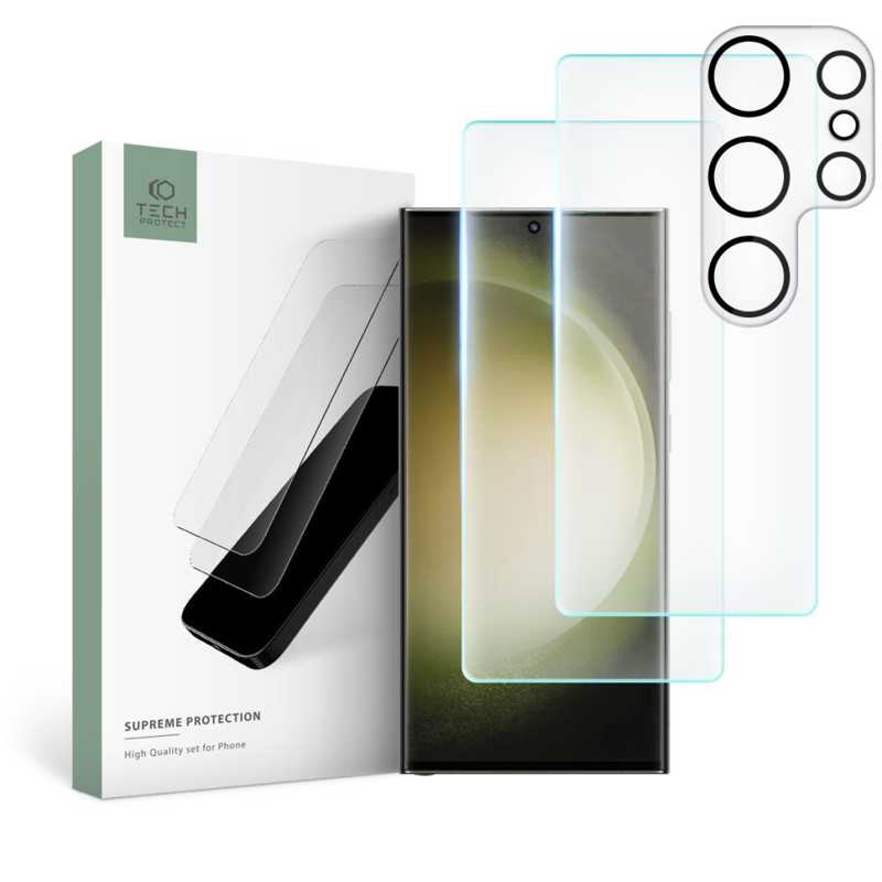 Tech-Protect Supreme Tempered Glass Set 2 / 1 Pack (Samsung Galaxy S23 Ultra) clear