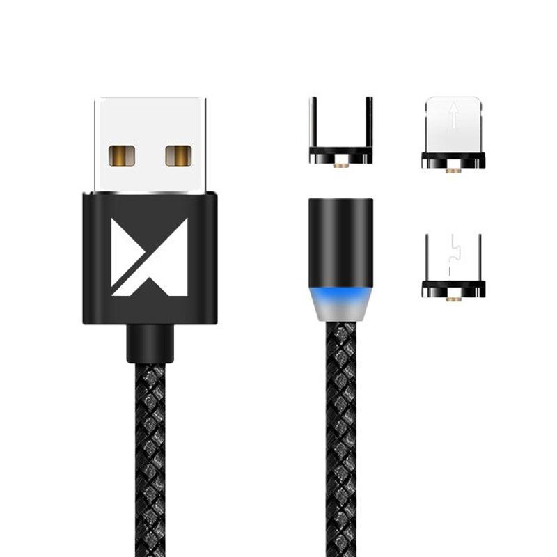 Wozinsky Magnetic Led Cable Micro USB / Type-C / Lightning 2.4A 1m (WMC-01) black