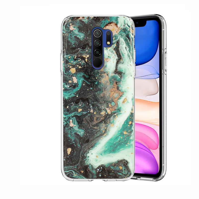 Marble Glitter Case Back Cover (Xiaomi Redmi 9) design 4 green