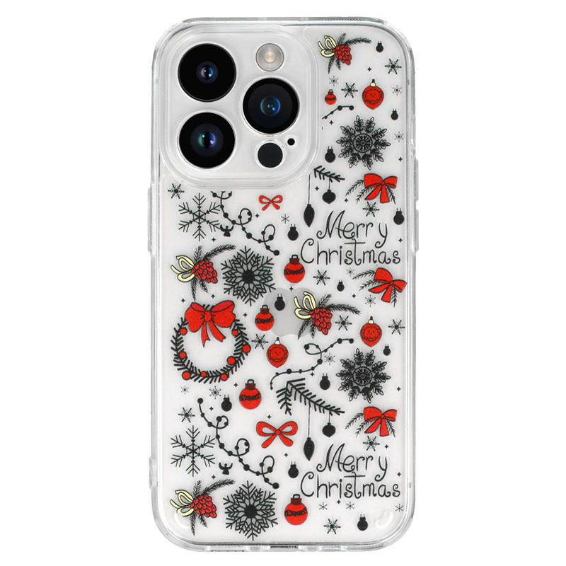 Christmas Back Cover Case (iPhone 15) D5 clear red ornaments