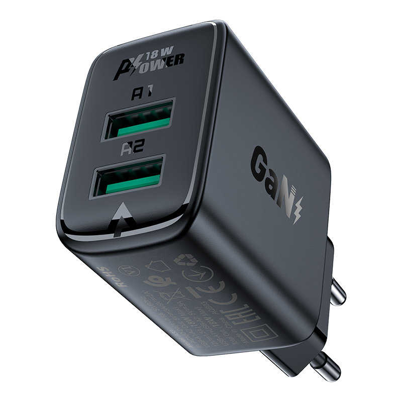 AceFast Wall Charger 2x USB 18W QC3.0 AFC FCP (A33) black