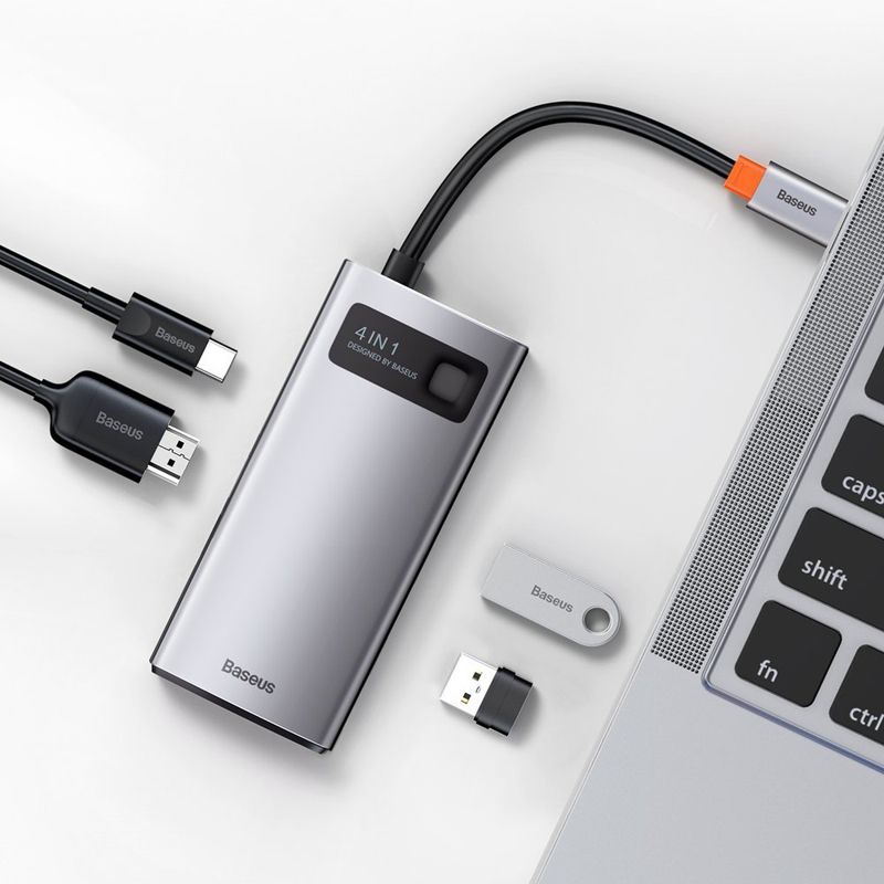 Baseus Metal Gleam 4in1 HUB Type-C (1xUSB 3.2 / 1xUSB 2.0 / 1xType-C PD 100W / HDMI 4K) grey