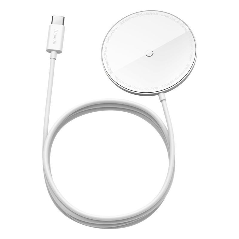 Baseus Mini Magnetic Aσύρματος Φορτιστής Qi 15W (MagSafe Compatible) white (WXJK-F02)