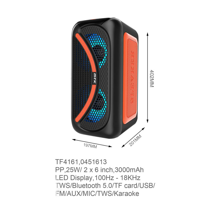Moveteck TF4161 Bluetooth Φορητό Ηχείο Karaoke 25W (black-orange)
