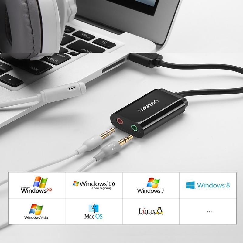 Ugreen US205 Εξωτερική USB Κάρτα Ήχου 2.0 15cm (2x Mini Jack 3.5mm) black (30724)
