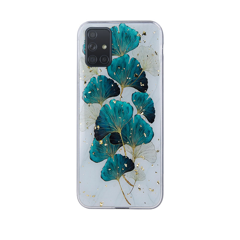 Gold Glam Back Cover Case (Samsung Galaxy A71) leaves