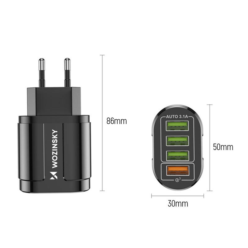 Wozinsky Wall Charger 48W 4x USB QC (WWCUAB) black