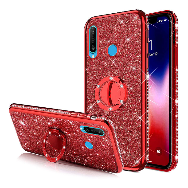 Diamond Ring Case Back Cover (Huawei Y6p) red