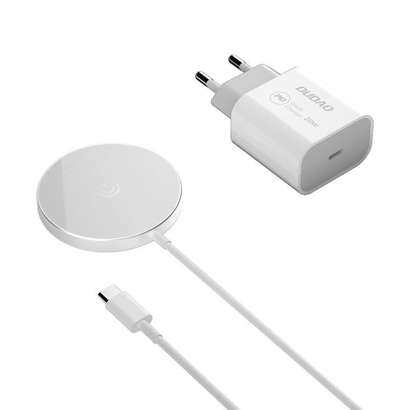 Dudao Kit 15W Aσύρματος Φορτιστής Qi + 20W Wall charger (MagSafe Compatible) white