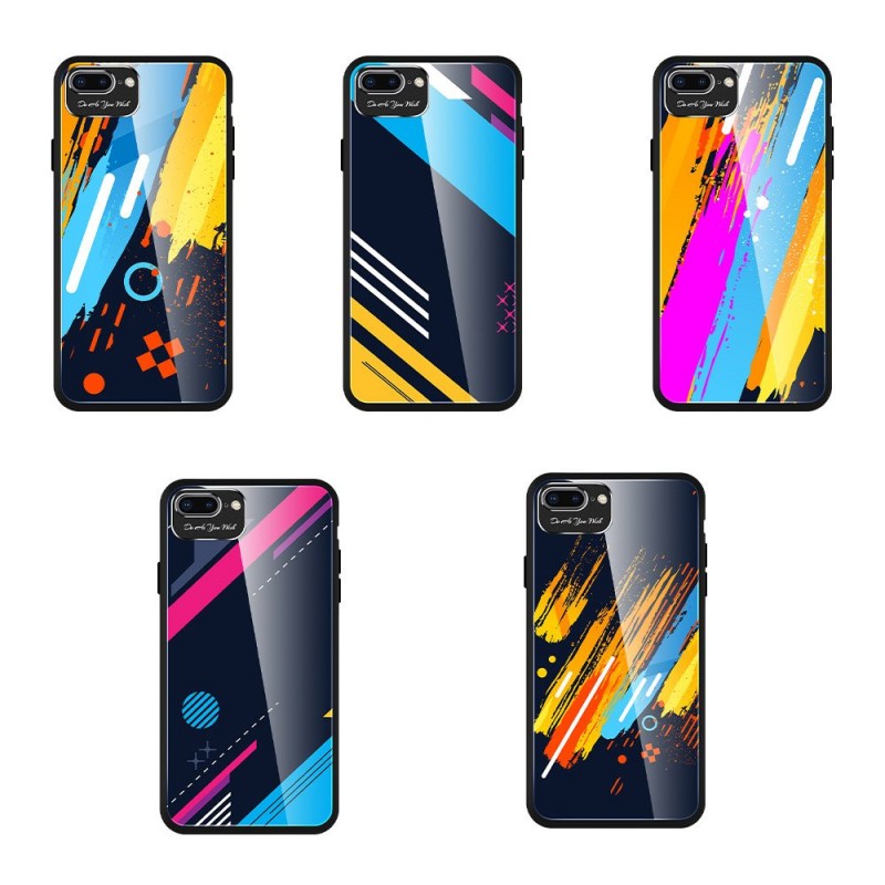 Colored Tempered Glass Case With Camera Cover (iPhone 8 Plus / 7 Plus) mix colors pattern 5
