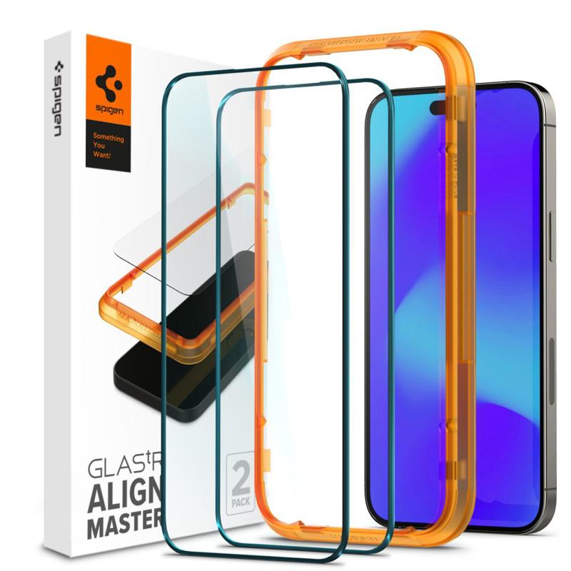 Spigen® GLAS.tR™ ALIGNmaster™ (x2Pack) Full Face Tempered (iPhone 14 Pro Max) black