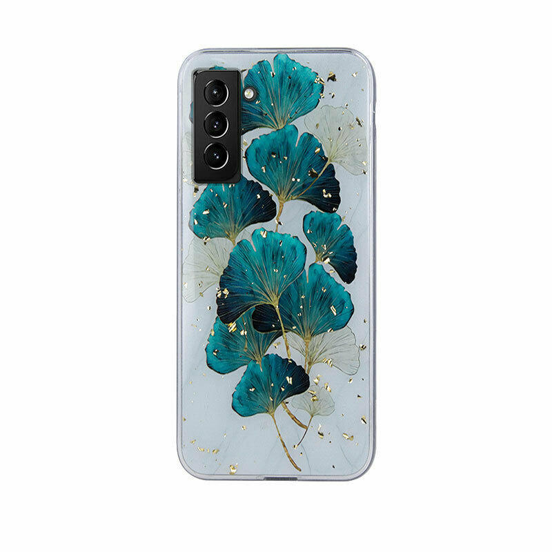 Gold Glam Back Cover Case (Samsung Galaxy S21 FE) leaves