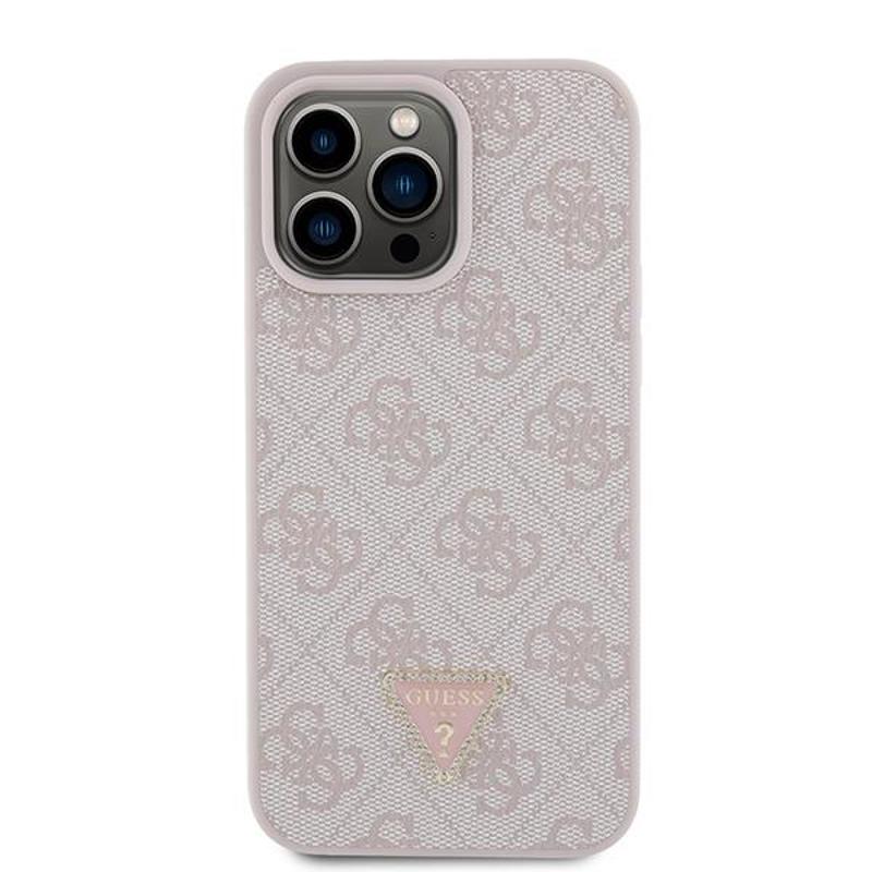 Guess GUHCP15XP4TDPP Strass Triangle Metal Logo Back Leather Cover (iPhone 15 Pro Max) pink